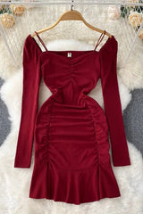 Elegant Wrap Hips Ruffled Party Dress