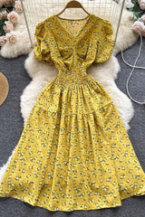 Dress Slim Elastic Waist Corset Floral Print Long Dress
