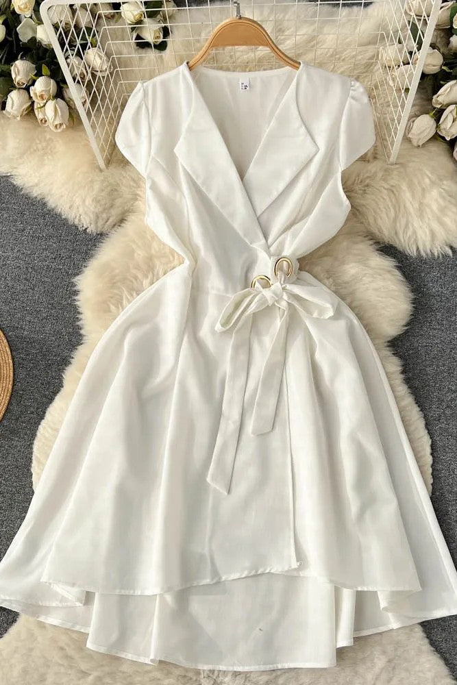 Dress Elegant Turn-down Collar Asymmetrical A-line Wrap Dress Shirt Female Dress