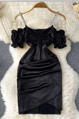 Dress Lace-up Bandage Mini Dress Puff Sleeve Vestidos Dress