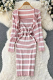 Elegant Dress Sets Knitted Cardigans + Slim Spaghetti Strap Dress Lady Two Piece Suits