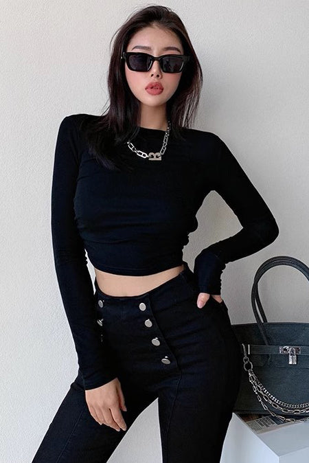 Unique Backless Strappy T-Shirt Long Sleeve Top