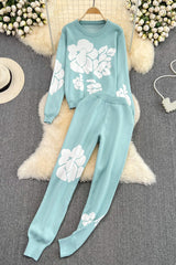 Knit Top Sweater Pullover Pants Trousers Set Two-Piece