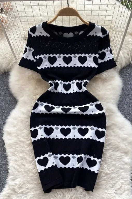 Romantic Heart Knitted Dress Short Dress Party Vestidos