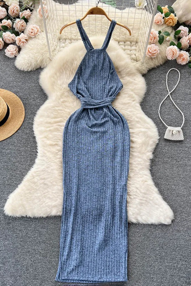 Backless Bandage Long Dress Side Split Dress