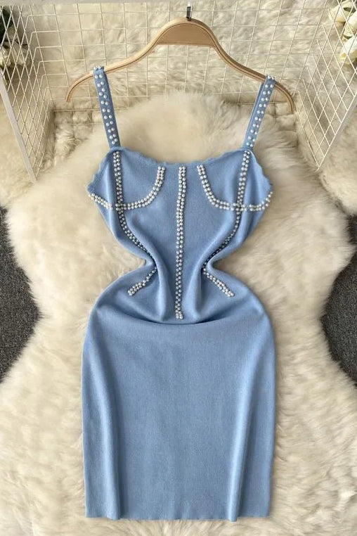 Beading Knitting Dress Wrap Hips Mini Party Vestidos Dress