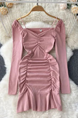 Elegant Wrap Hips Ruffled Party Dress