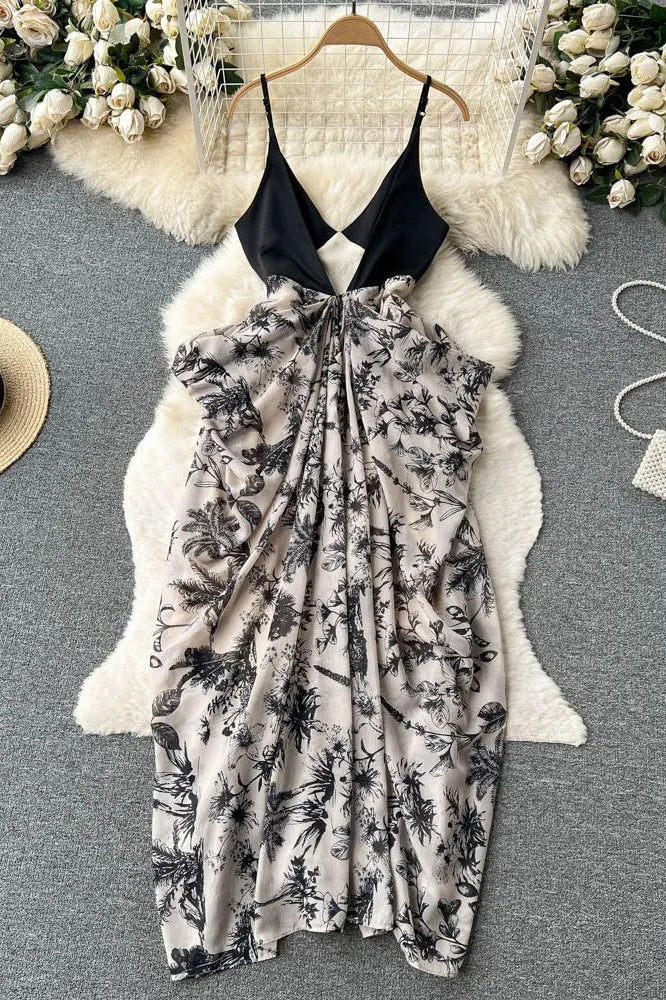 Dress Casual Loose Floral Print Irregular Long Dress Elegant High Waist Party Dress