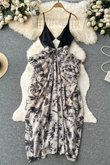 Dress Casual Loose Floral Print Irregular Long Dress Elegant High Waist Party Dress