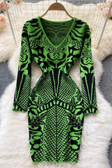 Long Sleeve Package Hips Mini Dress Ladies Knitted Dress