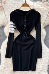 Casual Hooded Vestidos Dress Lady Knitted Sweater Dress