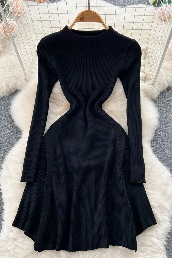 Dress Irregular Hem Knitted Sweater Dress Elegant Party Dress