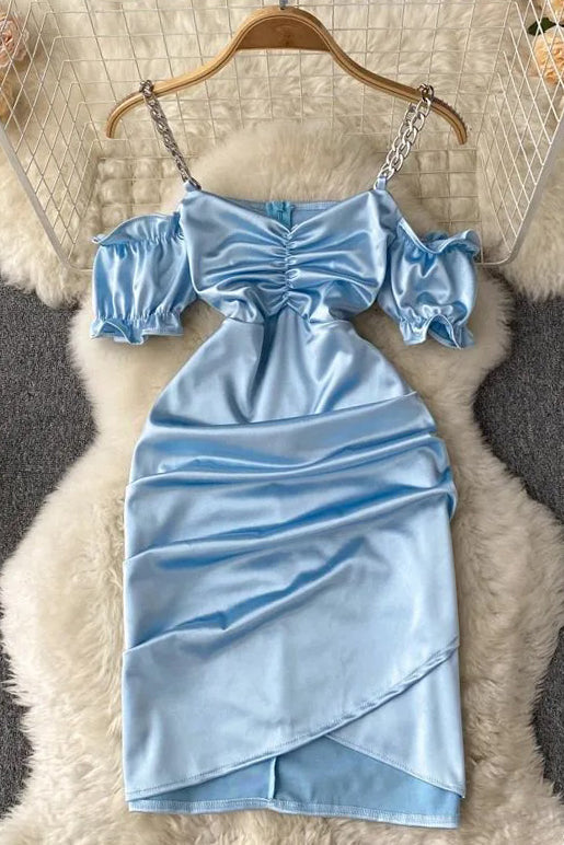 Dress Lace-up Bandage Mini Dress Puff Sleeve Vestidos Dress