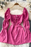 Bandage Mini Dress Long Puff Sleeve Elegant Gothic High Waist Party Dress