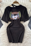 Cutout Waist Mini Dress Short Sleeve Breathable Print T-shirt Dress