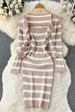 Elegant Dress Sets Knitted Cardigans + Slim Spaghetti Strap Dress Lady Two Piece Suits