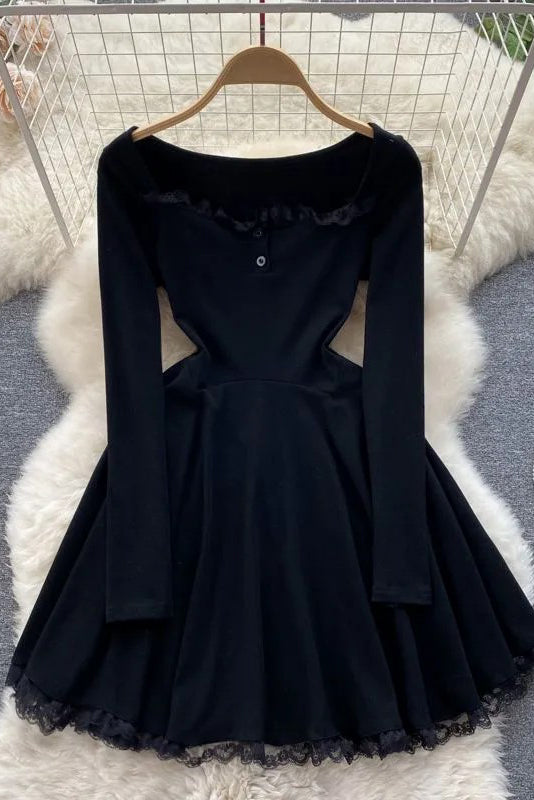 Romantic Princess Lace Patchwork Dress High Waist Short Party Dress