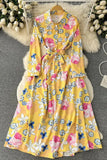 Colorful Floral Print Full Sleeve Shirt Dress Casual All Match Long Dress