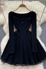 Romantic Princess Lace Patchwork Dress High Waist Short Party Dress