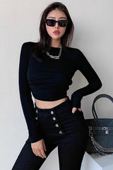 Unique Backless Strappy T-Shirt Long Sleeve Top