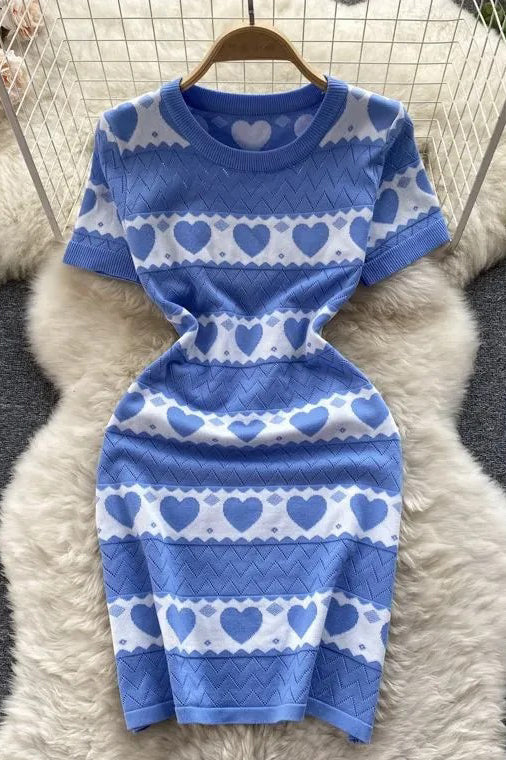 Romantic Heart Knitted Dress Short Dress Party Vestidos
