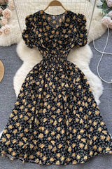Dress Slim Elastic Waist Corset Floral Print Long Dress