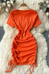 Ruched Bodycon Party Dress for Casual T Shirt Mini Dress