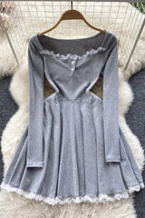 Romantic Princess Lace Patchwork Dress High Waist Short Party Dress