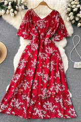 Dress Romantic Floral Print Long Chiffon Dress