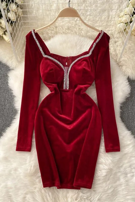 Dress Elegant Shining Hem Velvet Mini Dress