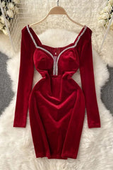 Dress Elegant Shining Hem Velvet Mini Dress