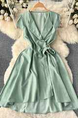 Dress Elegant Turn-down Collar Asymmetrical A-line Wrap Dress Shirt Female Dress