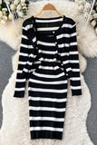Elegant Dress Sets Knitted Cardigans + Slim Spaghetti Strap Dress Lady Two Piece Suits