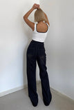 Buckle Detail Slant Pocket Wide Leg Jeans