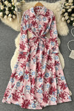 Colorful Floral Print Full Sleeve Shirt Dress Casual All Match Long Dress