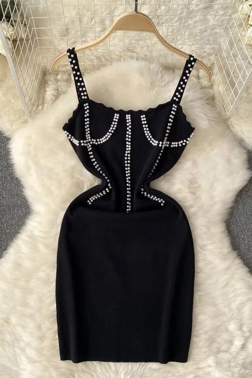 Beading Knitting Dress Wrap Hips Mini Party Vestidos Dress