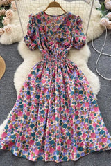 Dress Slim Elastic Waist Corset Floral Print Long Dress