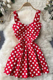 Chest Padded Strap Mini Dress Floral and Polka Dot Print Beach Short Dress