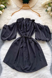 Off Shoulder Puff Sleeve Mini Dress Lace-up Dress