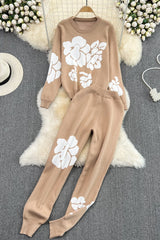 Knit Top Sweater Pullover Pants Trousers Set Two-Piece