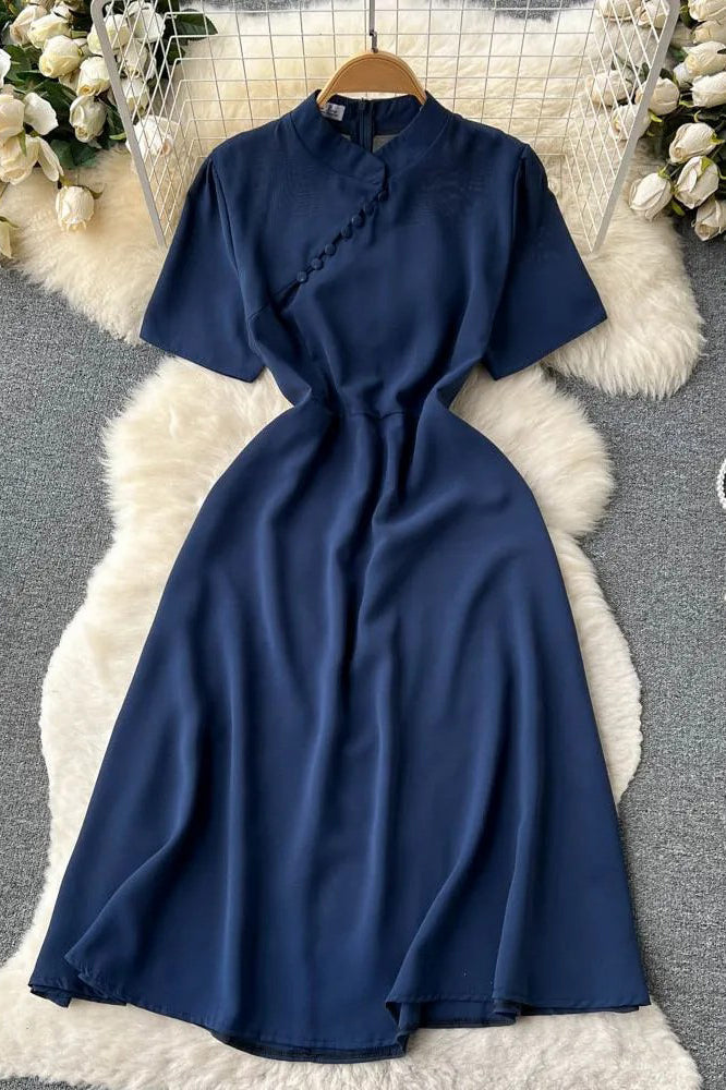 Dress Elegant Stand Collar Shirt Party Dress