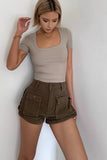 Buckle Detail Pocket Front Denim Shorts