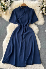 Dress Elegant Stand Collar Shirt Party Dress