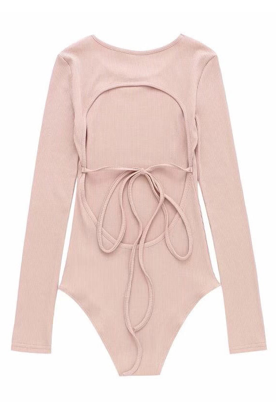 Backless Strap Tight Long Sleeve Elastic Bodysuit
