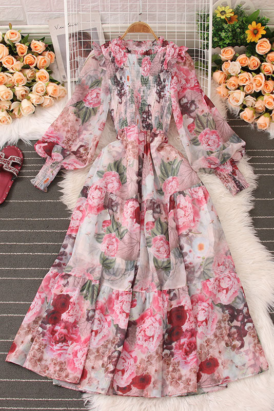Floral Long Sleeve Ruffle Maxi Dress
