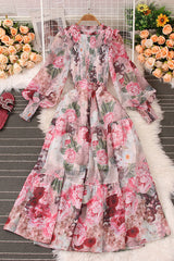 Floral Long Sleeve Ruffle Maxi Dress
