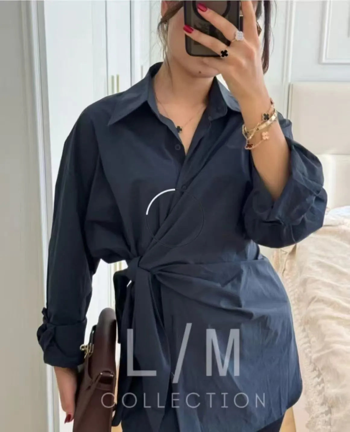 Waist Tie Wrap Slimming Button Down Shirt
