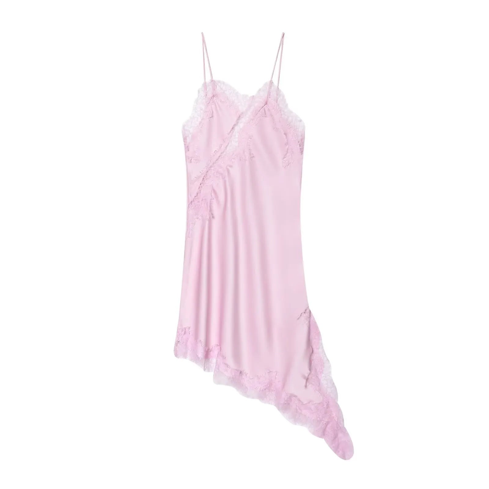 Solid Lace Trim Spaghetti Strap Irregular Hem Mini Slip Dress