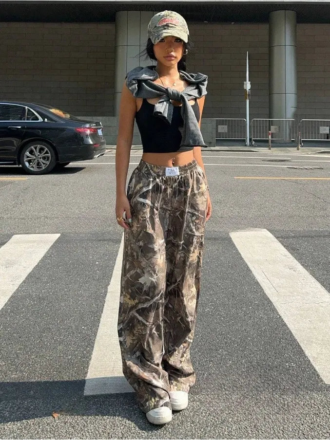 High Waist Leopard Print Straight Wide Leg Pants