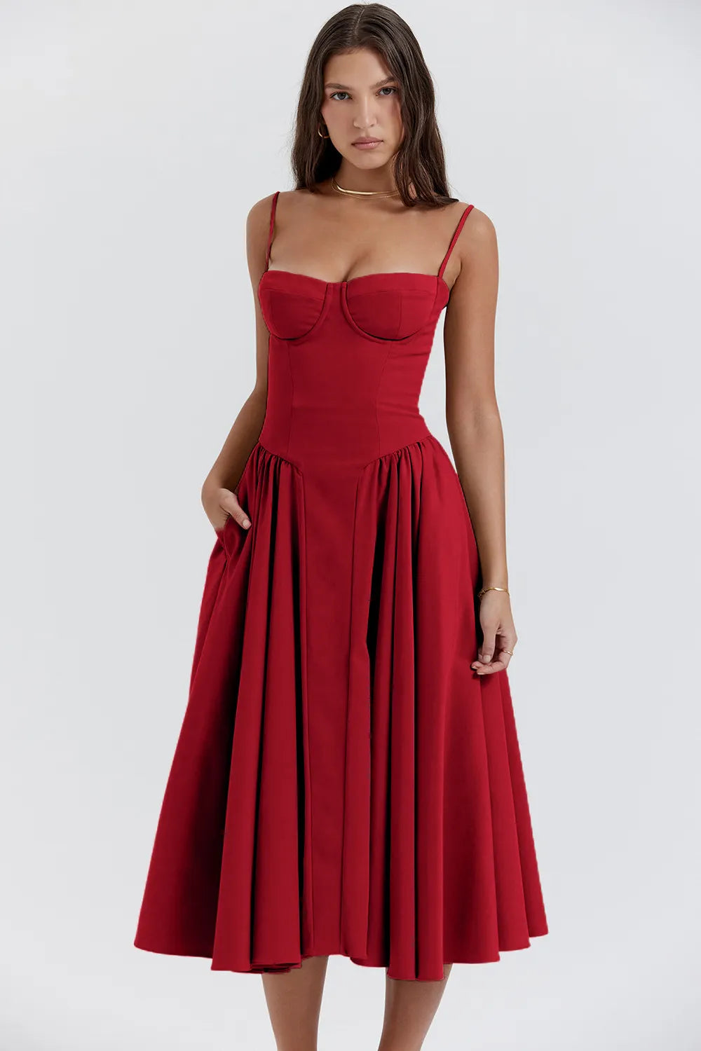 Light Yellow Strapless A-Line Midi Dress